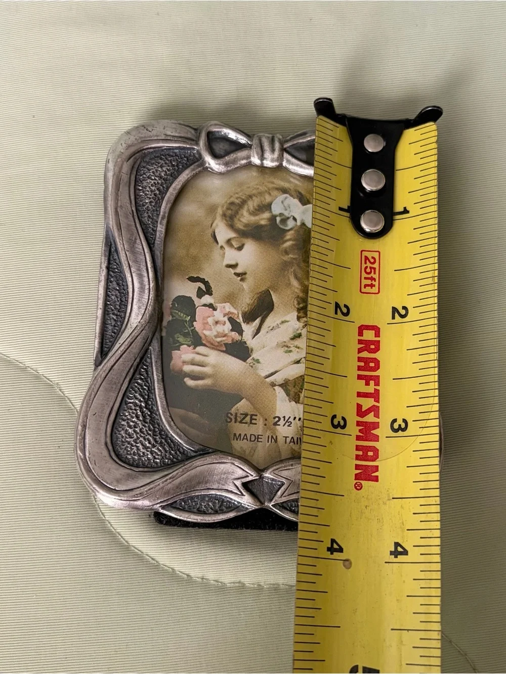 Vintage Mini Silver Tone Bow Photo Frame - Home Accents with Retro Photo